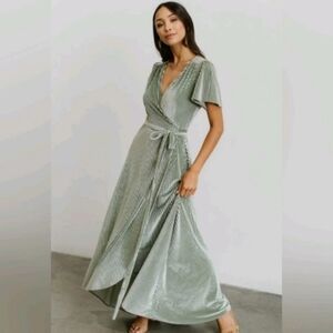 Baltic Born Sage Green Ribbed Velvet Wrap Maxi Dress M NWT